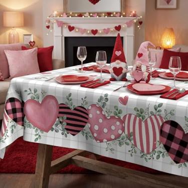 Imagem de Dolficy Toalha de mesa para dia dos namorados 152 x 300 cm, decoração de mesa retangular, decoração de coração rosa para dia dos namorados, toalhas de mesa de poliéster para piquenique, festa, jantar