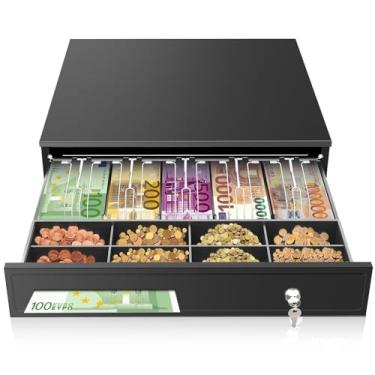 Imagem de Gaveta de caixa registradora SAFE, caixa de dinheiro portátil com 8 bandejas de notas e compartimentos ajustáveis para moedas, cofre com trava para sistema de ponto de venda (POS) para pequenas