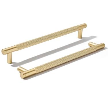 Imagem de khtumeware Pacote com 10 puxadores de alumínio de 203 mm (8 pol.) Puxadores de armário dourados serrilhados puxadores de gaveta ferragens de cozinha puxadores de cozinha para armários puxadores de