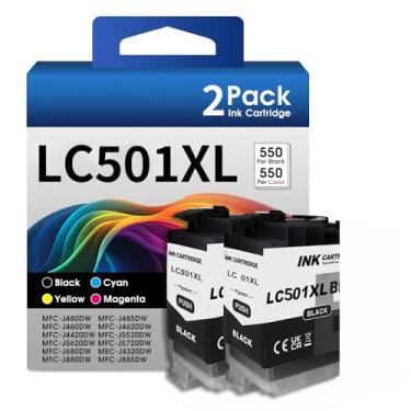 Imagem de INKMATE Cartuchos de tinta LC501XL de substituição para impressora Brother LC501 XL LC501 preta para impressora Brothers MFC-J1260DW, MFC-J1360DW, MFC-J1410DW (preto, pacote com 2)