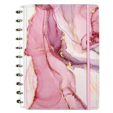 Imagem de Caderno Inteligente Mármore, 80 Folhas, Espiral, Capa Dura com Design Mármore, Couro fake, Tamanho grande A4, 11 discos, folhas removiveis (Rosa)