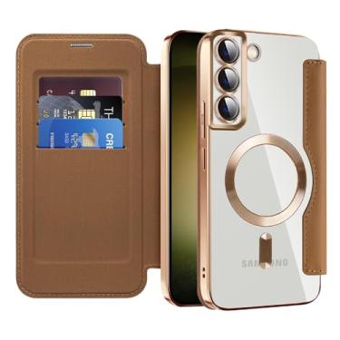 Imagem de MEMAXELUS Capa carteira para Samsung Galaxy S26+ Plus compatível com MagSafe, [bloqueio RFID] Capa magnética à prova de choque de couro PU flip premium com compartimentos para cartão transparente à