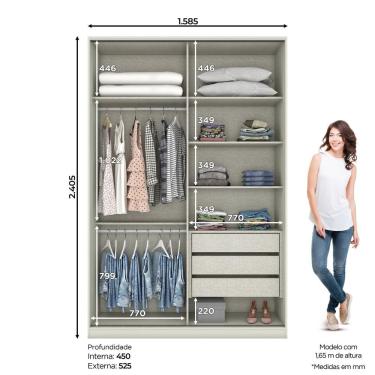 Imagem de Guarda Roupa Solteiro 2 Portas 2 Cabideiros 3 Gavetas Seletto Henn Areia Hp