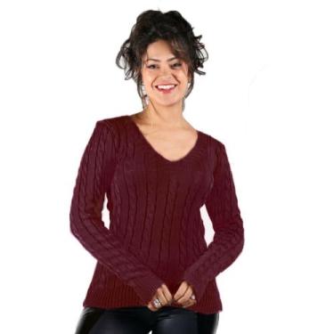 Imagem de Blusa Feminina Tricot Transinha Gola V Basica Elastano Manga Longa - G