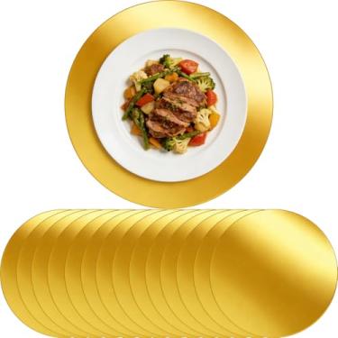 Imagem de Jogo americano descartável de ouro redondo de 33 cm - carregadores de papel dourados espelhados de 250 g/m² - Tapetes resistentes à água para mesa de jantar, casamento, festa de aniversário, decoração