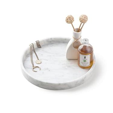 Imagem de PHINILUX Bandeja redonda de mármore de 24 cm, bandejas decorativas e de servir para banheiro, cozinha, suporte noturno, cômoda, decoração de mesa, branca