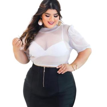 Imagem de Cropped Lurex Brilho Festa Natal Plus Size Manga Princesa - Zoe, Branc