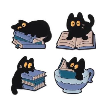 Imagem de Conjunto De Pins De Esmalte De Dinossauro E Gato Em Estilo Cartoon, Br