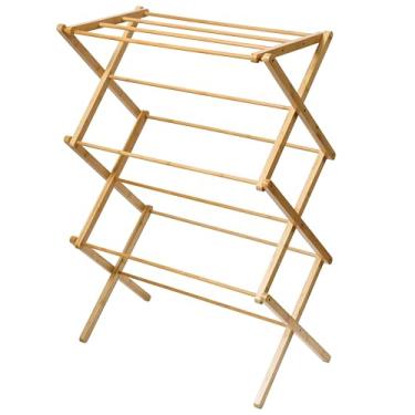 Imagem de Gibson Home Riverrun Rack de secagem dobrável de bambu para roupas e toalhas – Rack de secagem de roupa dobrável de 2 níveis, suporte para secar ao ar livre para roupas, toalhas, cobertores, etc. para