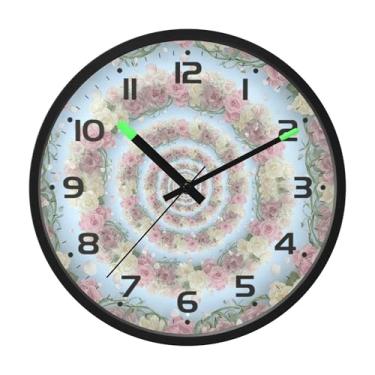 Imagem de SEHANY Relógio de parede de rosas para dia dos namorados, silencioso, sem tique-taque, operado por bateria, controle de som, luz noturna, relógios de parede para sala de estar, cozinha, quarto
