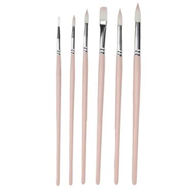 Imagem de Conjunto de pincéis aquarela premium de lã de nylon, 6 peças, pincel fino para óleo, aquarela, pintura acrílica, materiais de arte (Rósea)