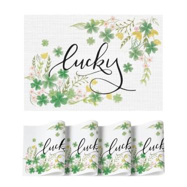 Imagem de Artoid Mode Jogo americano Lucky Floral Irish Day do Dia de São Patrício, conjunto com 4, tapetes de mesa de plástico antiderrapantes laváveis para decoração de festas de fim de ano, cozinha, jantar