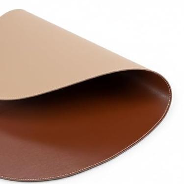 Imagem de Jogo Americano 6 peças Souplat Redondo Caramelo Dupla-Face Mesa De Jantar – Elegante e Prático para Sua Decoração (CARAMELO/BEGE,JOGO COM 4 PEÇAS)