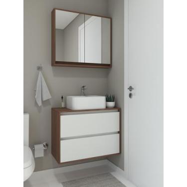 Imagem de Conjunto de armário banheiro jatobá premium mdf 15mm com cuba marmorit