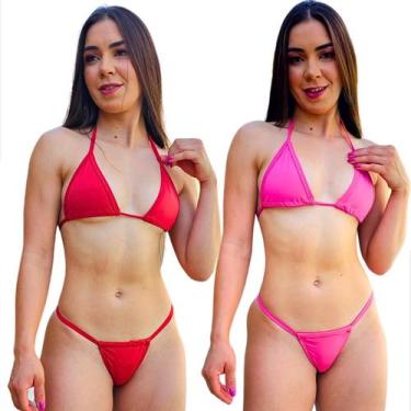 Imagem de Kit 2 Biquinis Fio Dental Cortininha Bronze Sem Bojo Marquinha Proteçã