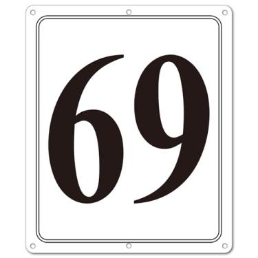 Imagem de i-CowFun Placa numerada de metal premium ao ar livre, refletiva 30,5 cm x 25,4 cm grandes placas numéricas de alumínio 69 para estacionamento, quadra de tênis, campo, armazém, corredor, edifício, doca
