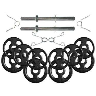 Imagem de Kit com Barras de Halteres e Anilhas de Ferro - 16 Peças - 2M
