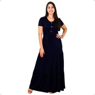 Imagem de Vestido Longo Malha Feminino Casual Três Botões Com Manga - 40 Graus M