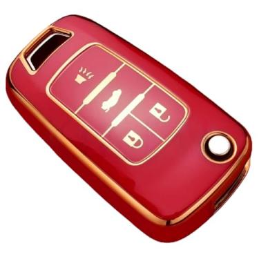 Imagem de Capa flip para chave de carro compatível com Chevrolet Cruze/Aveo/Trax/Sail/Malibu compatível com Opel Vauxhall Astr/Corsa/Meriva/Insignia(4 Button Red)