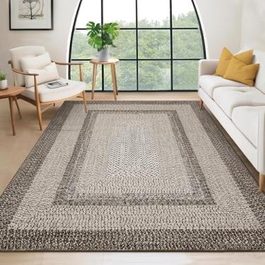 Imagem de RUGSREAL Tapete lavável de 20 x 25 cm para sala de estar com suporte de borracha, boho, resistente a manchas, grande, tapete geométrico, moderno, geométrico, para decoração de casa, escritório, mocha