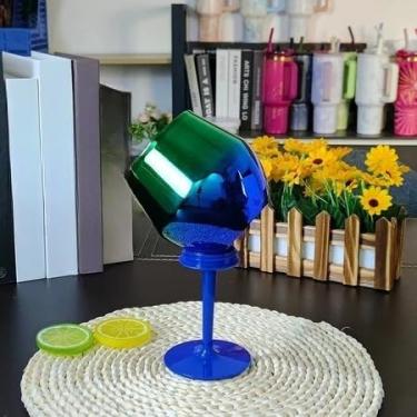 Imagem de Taça de Vinho 2 em 1 Gradiente 420ml – Inox 304 Portátil Copo Alto, Ideal para Praia, Piqueniques e Festas ao Ar Livre (Azul Gradiente（420ML）)