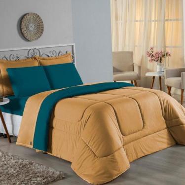 Imagem de Kit Edredom Dupla Face + Jogo de Lençol Solteiro Nobre 5 peças Malha 1