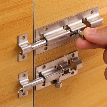 Imagem de Conjunto de 2 peças de fechadura de porta de aço inoxidável, conjunto de fecho de cadeado escovado para travar porta janela gaveta armário (7,6 cm e 5 cm)