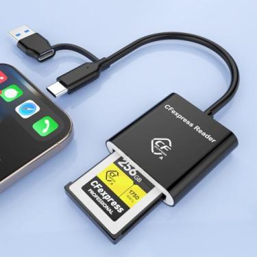 Imagem de Leitor de cartão 2 em 1 tipo B CFexpress USB C e USB A tipo B para iPhone, USB 3.2 (Geração 2) 10Gbps CFexpress adaptador para iPhone 16 15/iPad/Samsung/Laptops/Tablets com Windows/Mac/Linux