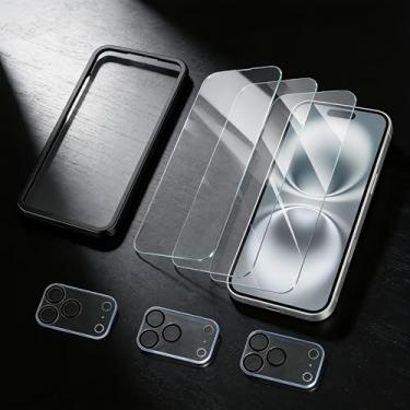 Imagem de Protetor de tela para iPhone 17 Pro Max, pacote com 3 unidades, protetor de lente de câmera, moldura de instalação, conjunto de vidro temperado projetado para uso diário claro, ajuste amigável