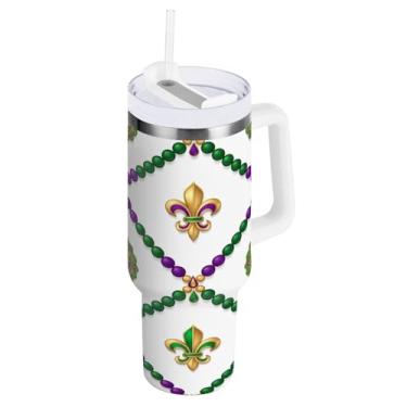 Imagem de Blueangle Copo isolado de carnaval de 850 g com alça e tampa de palha, caneca de viagem reutilizável de aço inoxidável (438)