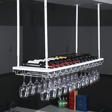 Imagem de Rack de vinho de ferro forjado | Rack de vinho suspenso | Rack de vidro de teto de metal ajustável | Estilo simples moderno | Decoração de bar de restaurante de cozinha | Comprimento 60/80/100/120 cm