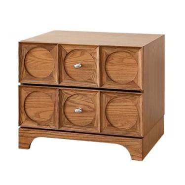 Imagem de Mesa de cabeceira de madeira vintage moderna com gavetas, sofá, mesa lateral, armazenamento doméstico prático