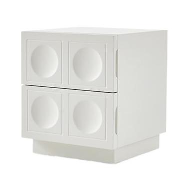 Imagem de Mesa de cabeceira minimalista branca moderna, côncava, redonda, armário de armazenamento de cabeceira com gavetas, prático