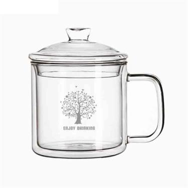 Imagem de x3anggyt5 Xícara de chá de vidro de parede dupla, copo de vidro borossilicato transparente de 402 g com tampa e alça