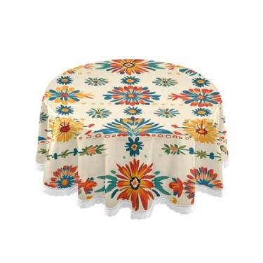 Imagem de Qilmy Toalha de mesa redonda de palmeira de treliça verde, 152 cm, resistente à água, à prova de derramamento, capa de mesa grande para jantar de reunião de família em ambientes internos e externos