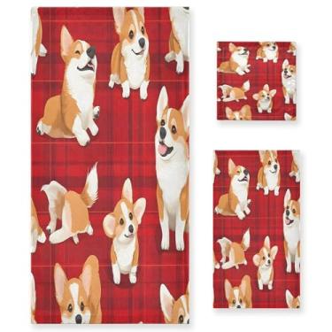 Imagem de xigua Cute Corgi Dogs Conjunto de toalhas de banheiro absorvente macio 3 peças toalha de banho toalha de mão toalhas decorativas para banheiro, academia, hotel, praia, piscina