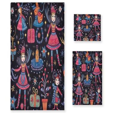 Imagem de xigua Conjunto de toalhas de banheiro quebra-nozes de Natal absorvente macio 3 peças toalha de banho toalha de mão toalhas decorativas para banheiro, academia, hotel, praia, piscina