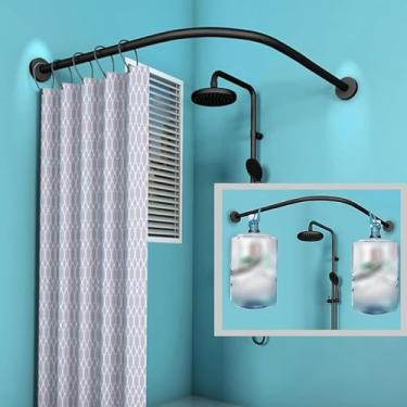 Imagem de Barra de cortina de chuveiro curvada extensível, extensível em aço inoxidável 304 em forma de L, instalação sem broca para banheiro, banheira, loja de roupas, B (tamanho: A 70-95 cm x 70-95 cm, cor