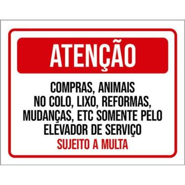 Imagem de Kit 3 Placas Compras Animais Colo Lixo Elevador De Serviço