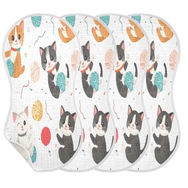 Imagem de STAYTOP 4 peças de panos fofos para arrotos de gato de desenho animado - panos para arrotar para bebês meninos meninas e toalha de recém-nascido, panos grandes absorventes para arrotar