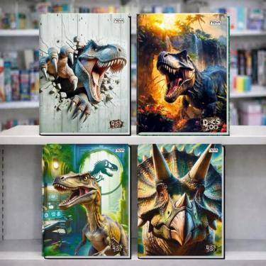 Imagem de Kit 4 Caderno Brochura 1/4 Capa Dura Dinos Zoo 96 Folhas Meninos - Nov