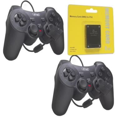 Imagem de Kit 2 Controles Joystick Manete Ps2 Ps1 Plug And Play Dualshock Com Memory Card 8gb