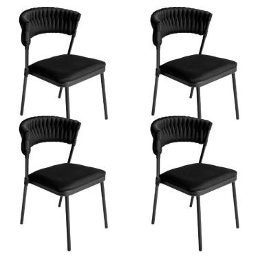 Imagem de Kit 4 Cadeiras Nice Alumínio Tricô Náutico Acesse Móveis Preto/preto