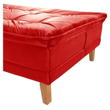 Imagem de Sofá Cama Berlim 3 Lugares Império Reclinável Pés Madeira Com Banqueta Espuma D33 Suede Vermelho 373