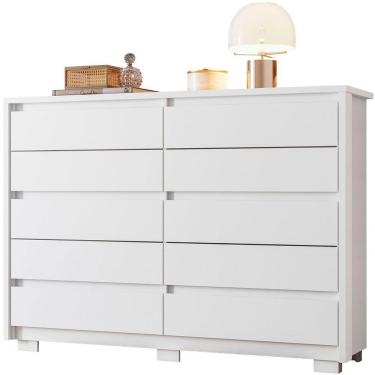 Imagem de Cômoda Grande 10 Gavetas e Pés Mdp Duello Branco