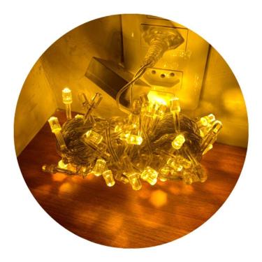 Imagem de Cordão Com 100 Lampadas Super Led Pisca Pisca 10 Metros 8 Funções Fio Crystal Branco Quente