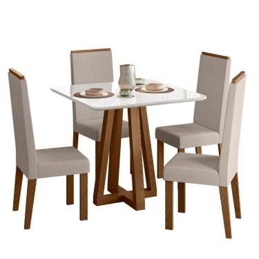 Imagem de Sala de Jantar Mesa com Cadeiras Lívia – Madeira/MDF, Vidro e Tecido Linho – Sonetto