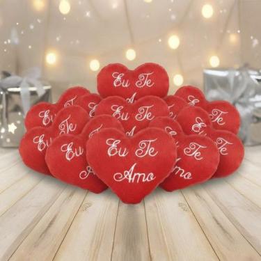 Imagem de Kit 10 Coração de Pelúcia 13 CM Frase Bordada Eu Te Amo Almofadinha su