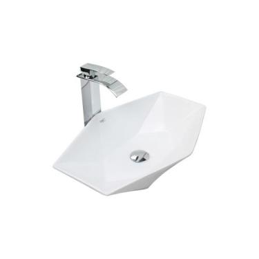 Imagem de Kit Cuba Pia Louça Cerâmica Banheiro C/Torn e Vál Cromada 71 - Smart N