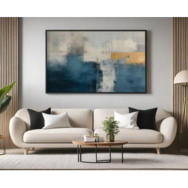 Imagem de Quadros Decorativos com Moldura Abstrato Azul Dourado para Sala Quarto